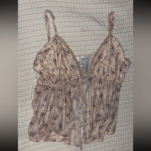 Tilly's Floral Lace Trim Tank Top - Pink and Cream